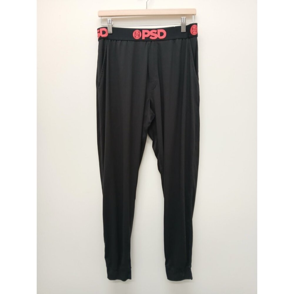 PSD Mens Lounge Pants Joggers Black Tapered Leg Stretch  Size Medium